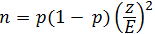 Population proportion times (1 minus population proportion) times the square of (z value divided by allowed error)