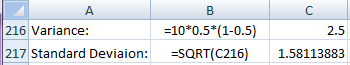 Excel example for binomial variance