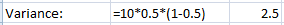 Excel example for binomial variance
